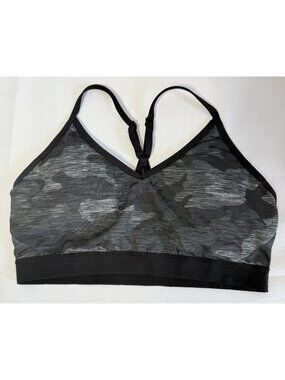 Athletic Works Womens Medium Shorts Bra Gray Camo Racerback Adjustable Straps